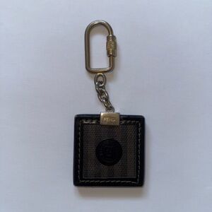Fendi Black Leather and Silver-Tone Square Key Holder